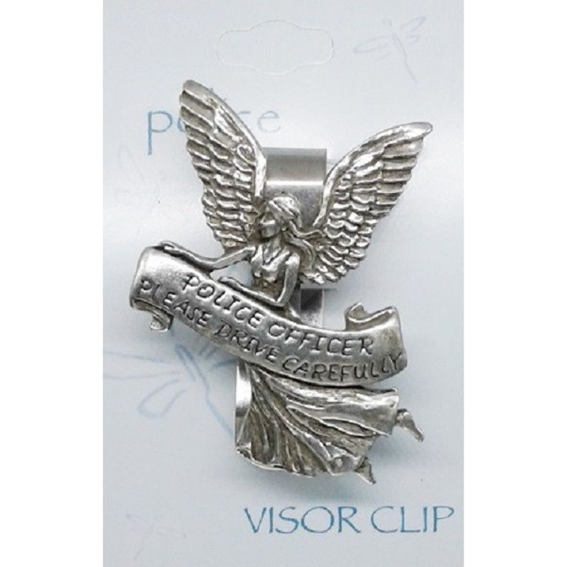 Pewter Visor Clip - Guardian Angel for 'POLICE OFFICER' - Click Image to Close